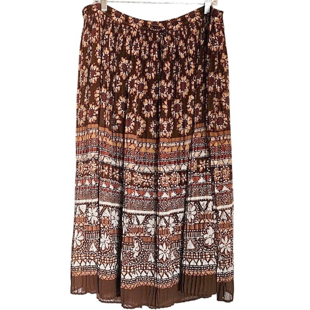 VTG‎ Alfred Dunner floral pleated skirt 16w cowgirl boho brown